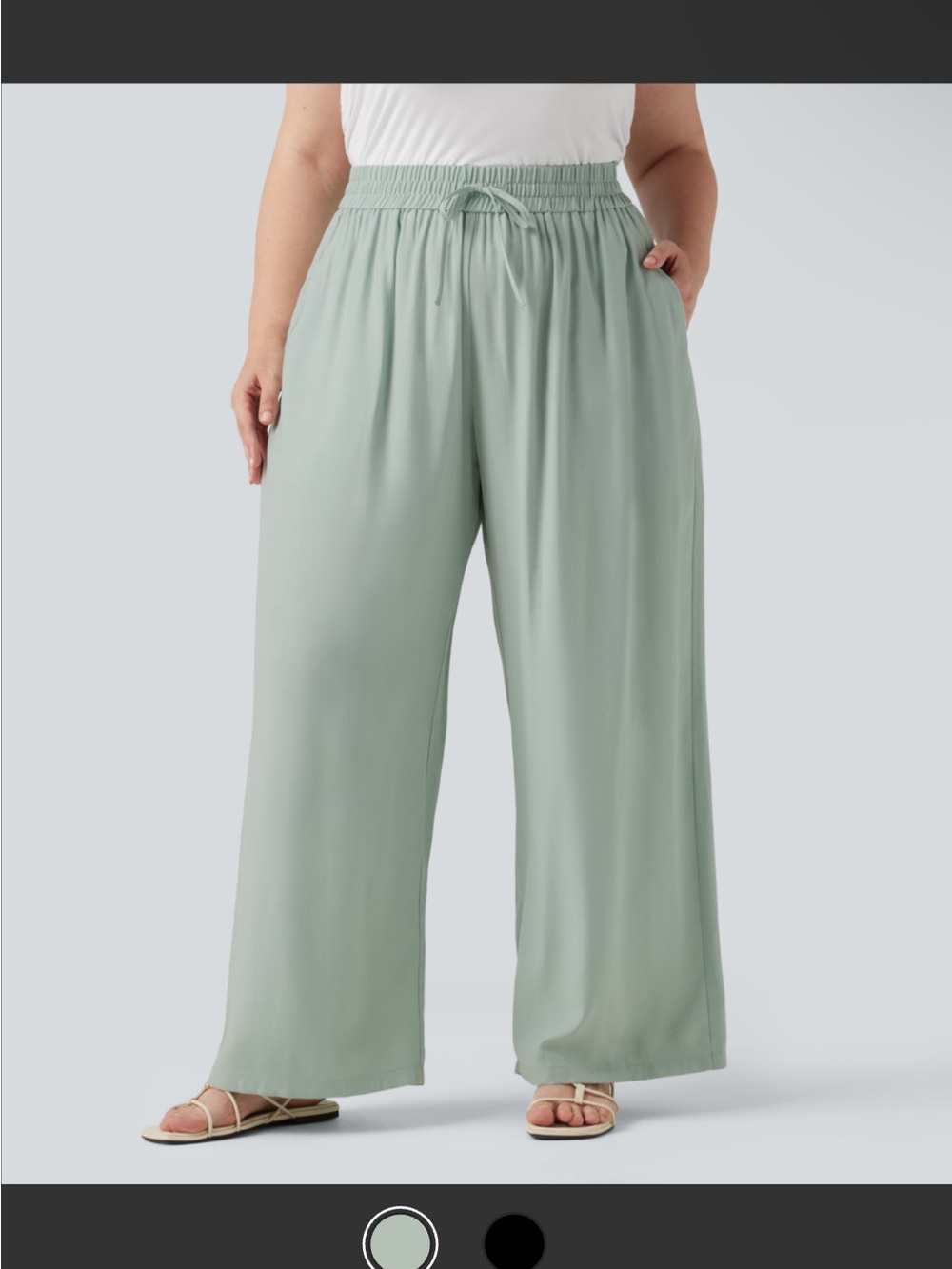 HALARA Sage Green Wide Leg Linen Blend Drawstring Pants 1x